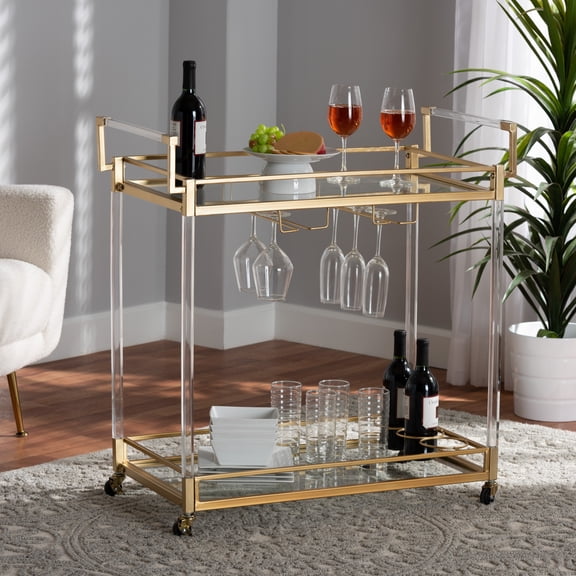 Baxton Studio Savannah Contemporary Glam and Luxe Gold Metal and Glass Wine Cart