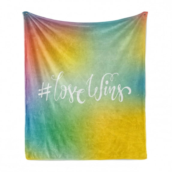 Pride Soft Flannel Fleece Throw Blanket, Romantic Hand Written Words on an Abstract Backdrop with LGBT Community Elements, Cozy Plush for Indoor and Outdoor Use, 50" x 70", Multicolor, by Ambesonne