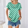 thumbnail image 3 of Women’s Short Sleeve Polka Dot Print Loose Fit Crew Neck Casual Blouse Lightweight Soft Fabric Top for Daily Wear Green L, 3 of 6