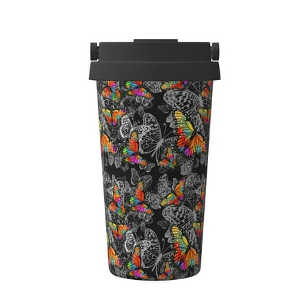 

Pofeuu Multicolored Butterflies C Print Coffee Mug Iced Coffee Tumbler Cup Double Wall Vacuum Leak-Proof Thermos Mug CoffeeThermos Travel Mug