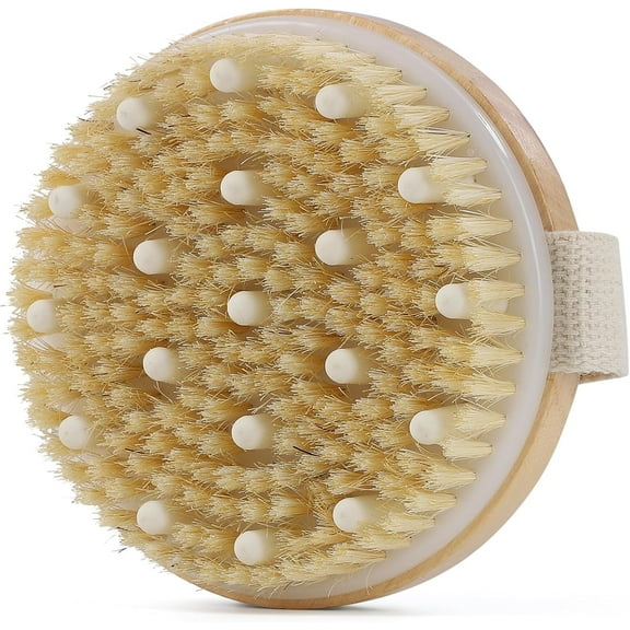 BYXAS Dry Brushing Body Brush for Lymphatic Drainage, Round Dry Exfoliating Brush with Massage Nodes for Cellulite, Dry Skin, Circulation Boost