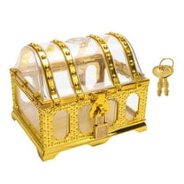 Vintage Large Pirate Treasure Chest with Lock Transparent Pirate Box Treasures Collection Storage Box for Halloween Pirate Themed Cosplay Party Home Decor (Gold)
