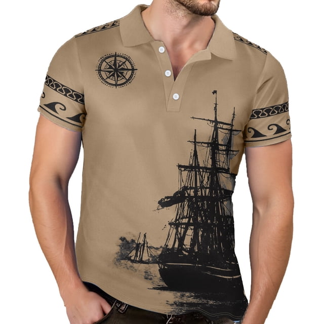 Adult Men Polo Shirt Short Sleeve Button Tees Shirt Basic Brown T Shirts for Man