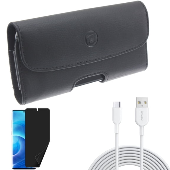 Case Belt Clip w Privacy Screen Protector w 6ft USB-C Cable for Samsung Galaxy S20 - Leather Holster, TPU Film [NOT GLASS], Type-C Fast Charger L2Y fits Samsung Galaxy S20 Model