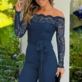 thumbnail image 6 of HSHMT Women's Jumpsuit Womens Jumpsuits Casual Outfits Off Shoulder Lace Trim Overalls Straight Leg Pants, 6 of 8