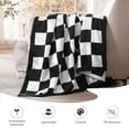 thumbnail image 5 of Exclusivo Mezcla Checkered Knit Blanket for Bed Queen Size, Ultra Soft Cozy Fluffy Blanket, Lightweight Fuzzy Throw for Couch and Bed, Black, 90"x90", 5 of 8
