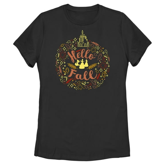 Women's Disney Princess Silhouettes Hello Fall Graphic Tee Black Medium
