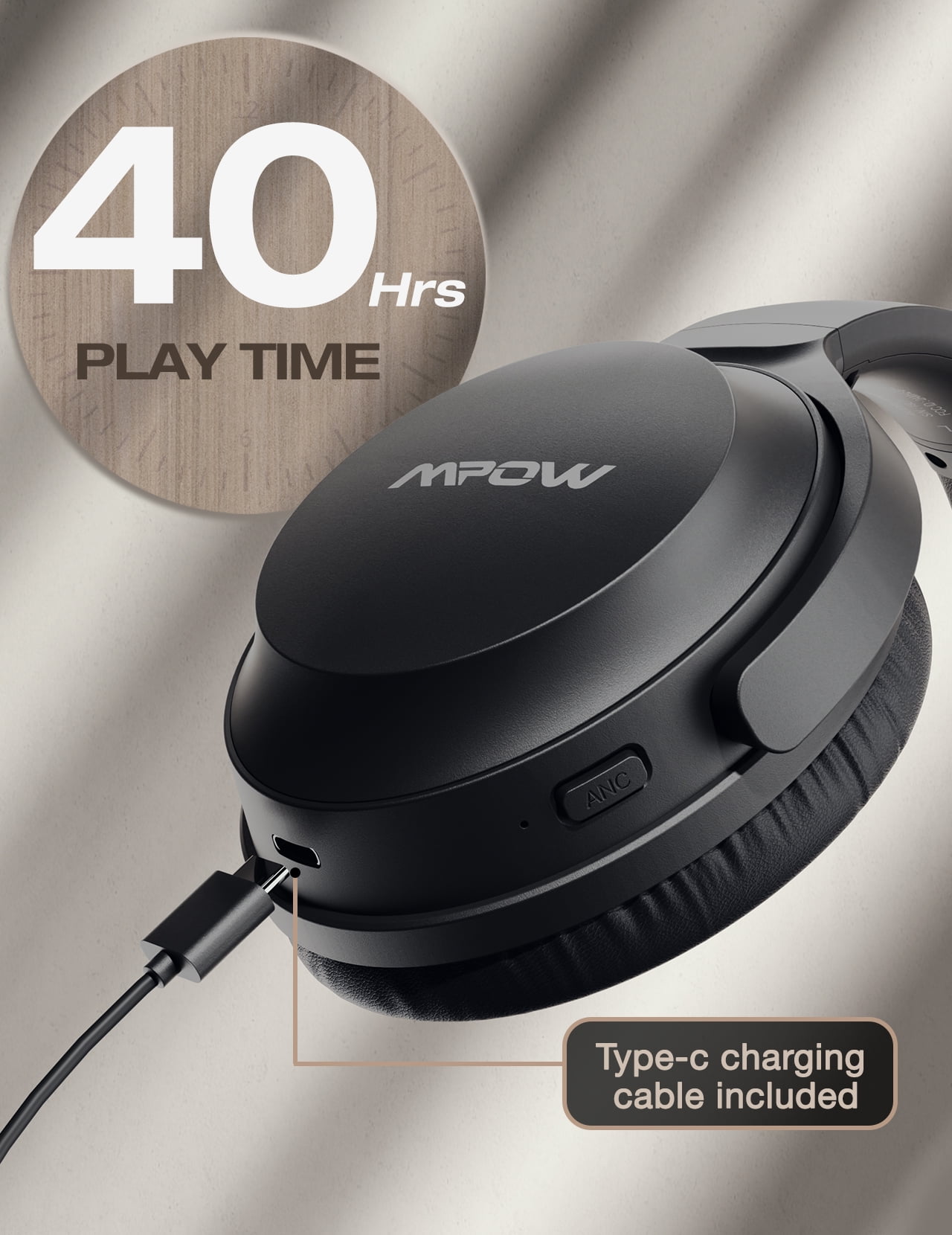Mpow H12 IPO Active Noise Cancelling Headphones Wireless Bluetooth