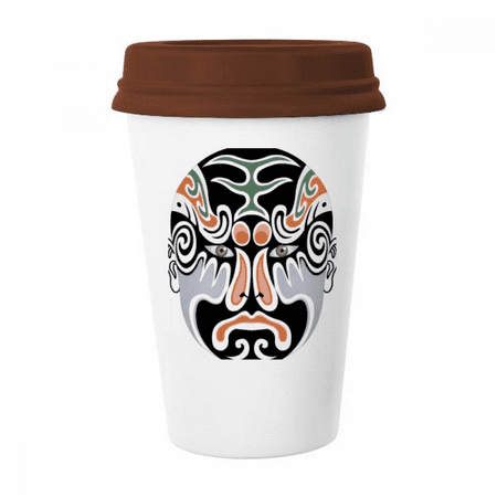 

Peking Opera Head Colorful Longhumen Mug Coffee Drinking Glass Pottery Cerac Cup Lid
