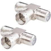 F-Type Coax Cable Splitter Combiner Adapter 3 Way Connector F Male to Dual F Female RG6 2 Pack for TV, Video, Antenna Cable, Satellite, VCR