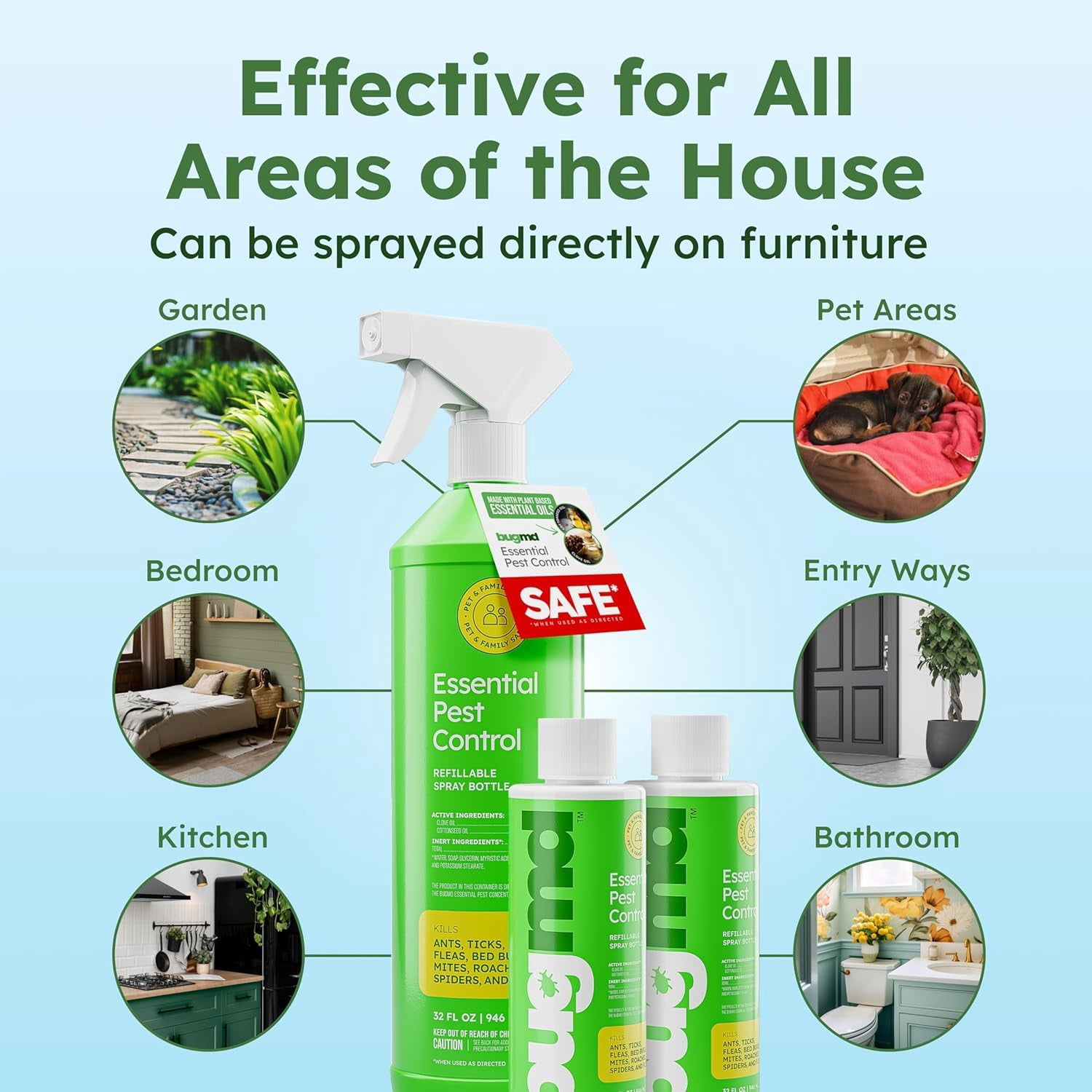 BugMD Pest Control Essential Oil Concentrate 4oz (3 Units)+ 32oz Spray Bottle