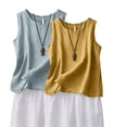thumbnail image 2 of Womens Cotton Linen Tank Tops Loose Fit 2 Pack Casual Sleeveless Vests Lightweight Breathable Summer Daily Wear by Yigetop Dark Blue L, 2 of 6