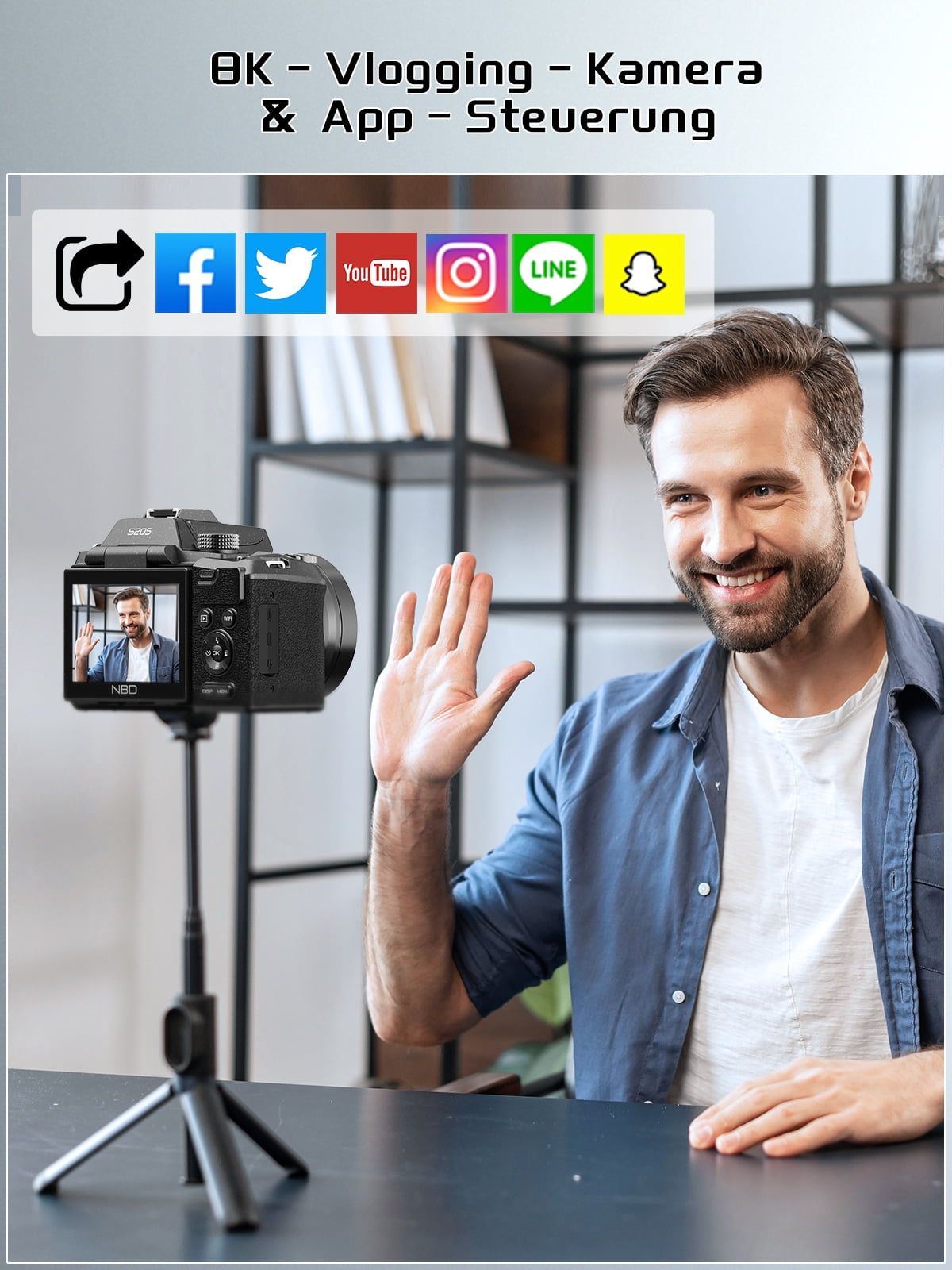 NBD 8K Digital Camera for Photography, 64MP Autofocus Camera with WiFi & App Control, 16X Zoom, Anti-Shake, Flash, SD Card and 2 Batteries