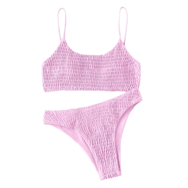 Birdeem Ensemble de Maillot de Bain Aguichant pour Femmes Style Bretelles Col Rond Couleur Unie Bikini