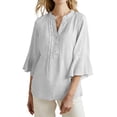 thumbnail image 3 of Uootdi Womens 3/4 Sleeve Tops Stand Collar Bell Cuffs Cotton Linen Blouses Casual Solid Color Button Down Shirts Office Daily Chic Wear Gift, 3 of 7