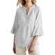thumbnail image 1 of LLYWEY Blusas de Mujer de Manga 3/4, Playera de Verano con Espalda de Ojal, Blusa Casual de Mujer de Color Sólido Cuello Redondo Camisas de Largo 3/4, Blanco L, 1 of 7