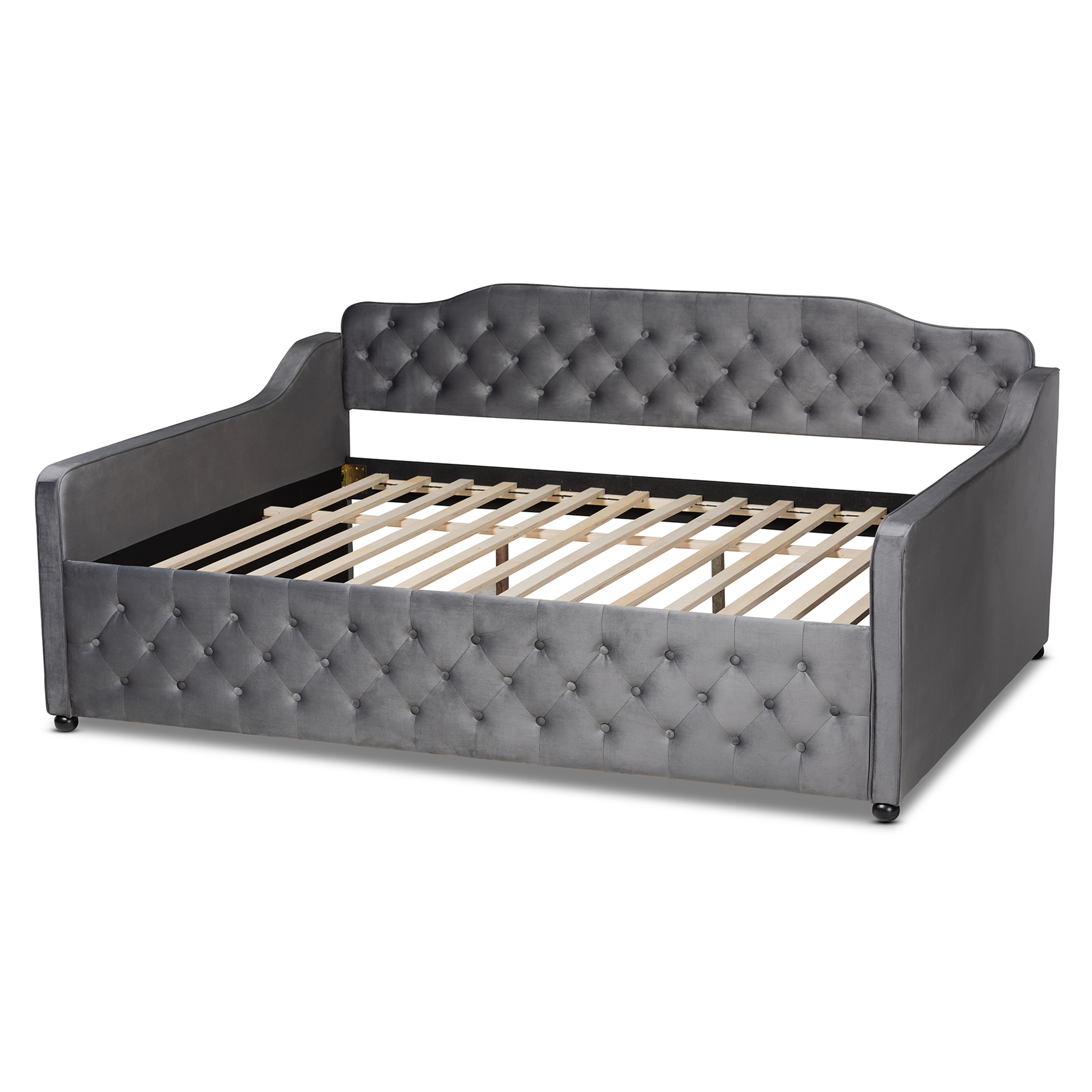 Baxton Studio Freda Transitional and Contemporary Grey Velvet Upholstered and Button Tufted Full Size Daybed