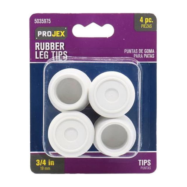 Projex 5035975 0.75 in. Pointe de Jambe en Caoutchouc Rond Blanc Cassé&44; Pack de 4