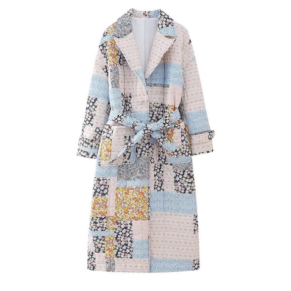 ZHOUCHANKIDS European Style Winter Printed Quilted Long Coat For Women Large Size Outerwear With Elegant Design White XL