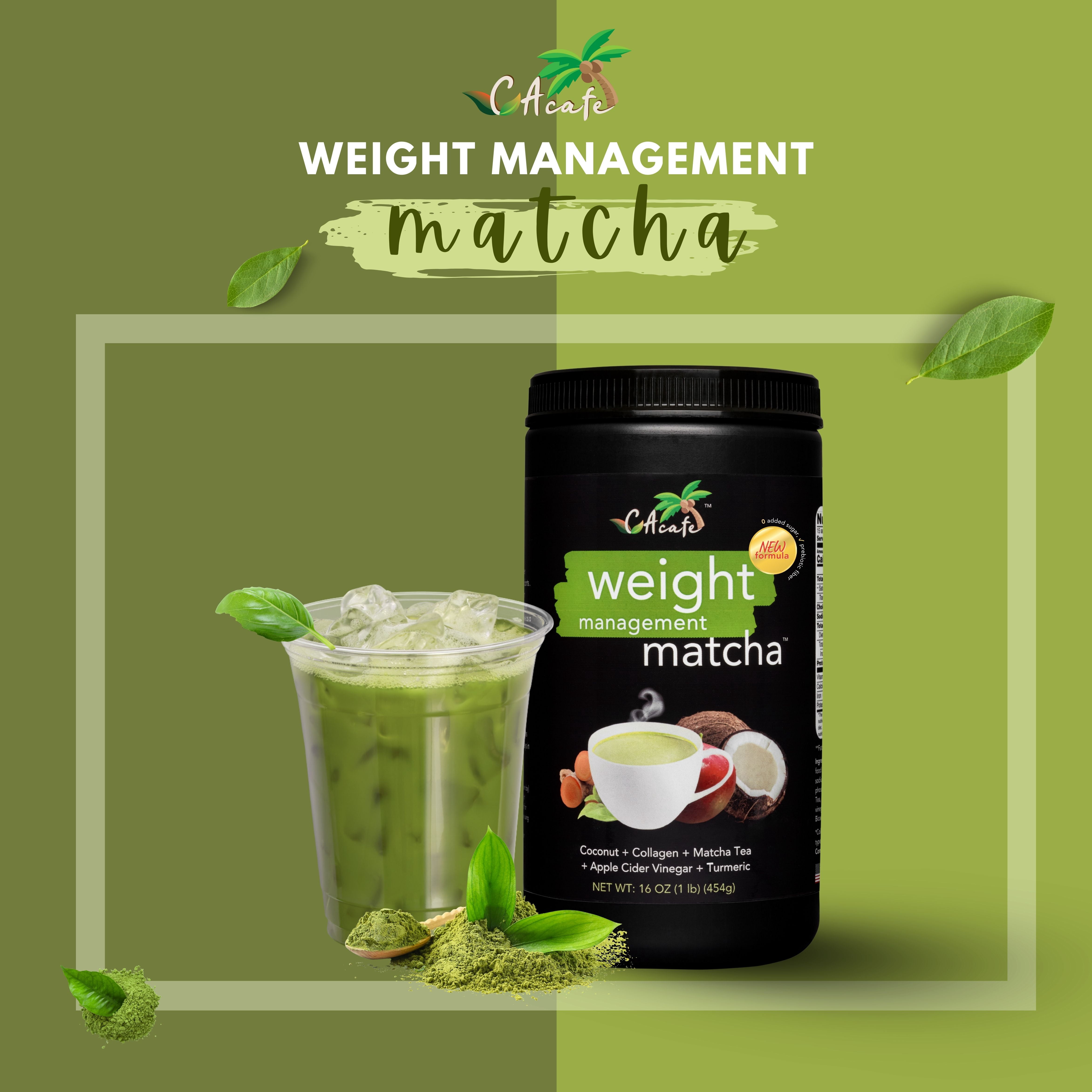 CAcafe Weight Management Matcha No Sugar(Updated Formula)16OZNon- GMO, Gluten Free, No Added Sugar