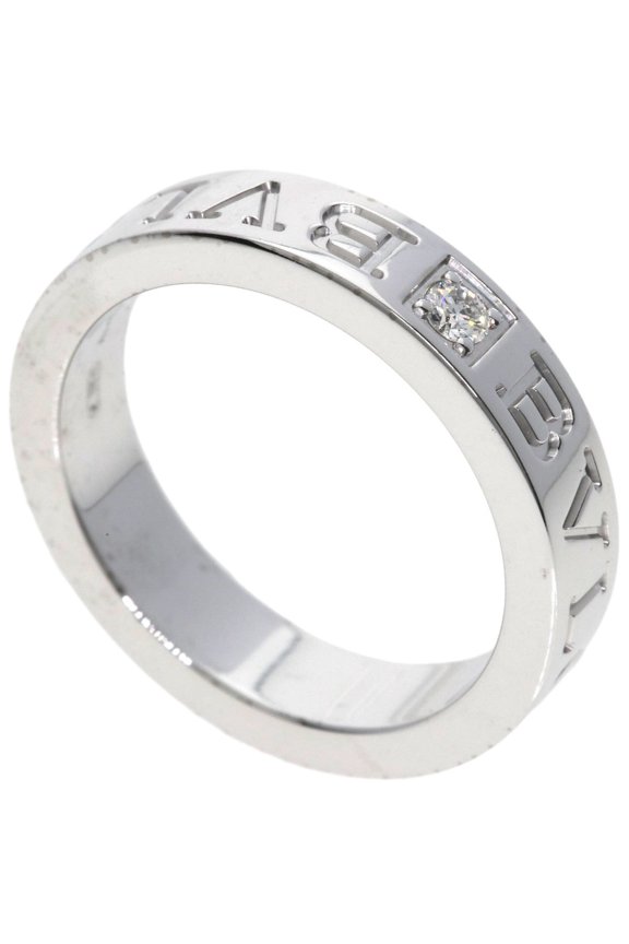 Pre-Owned BVLGARI Double Logo Diamond Ring in 18K White Gold for Women