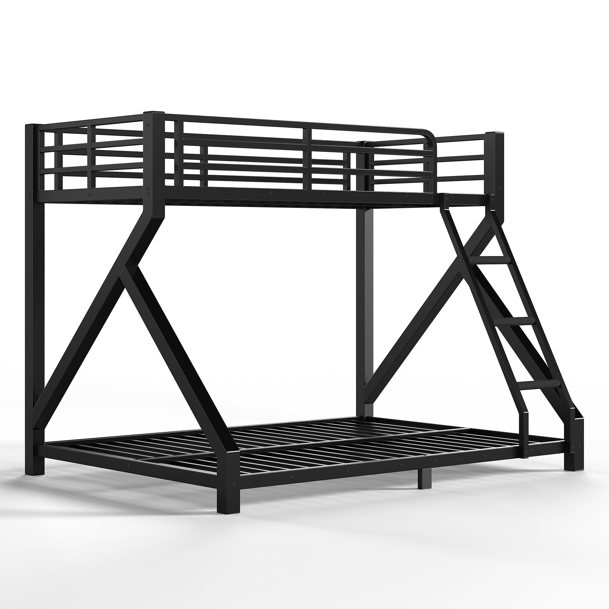 Twin over Full Bunk Bed with Ladder, Metal Bunk Bed with Full Upgraded Support Slats for Bedroom, Low Profile Space Saving for All Ages No Box Spring Needed, Black