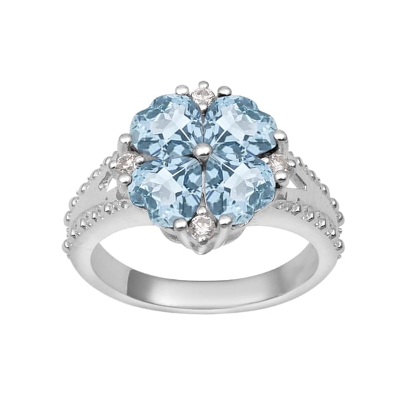 Mooneye 5 mm Heart Shape Blue Topaz 925 Sterling Silver Women Cluster Valentines Day Gifts Ring
