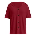 thumbnail image 4 of Womens T Shirts Blouses Solid Color V-Neck Button Hollow Print Short Sleeve Ladies Casual Blouse,RD1,M, 4 of 4