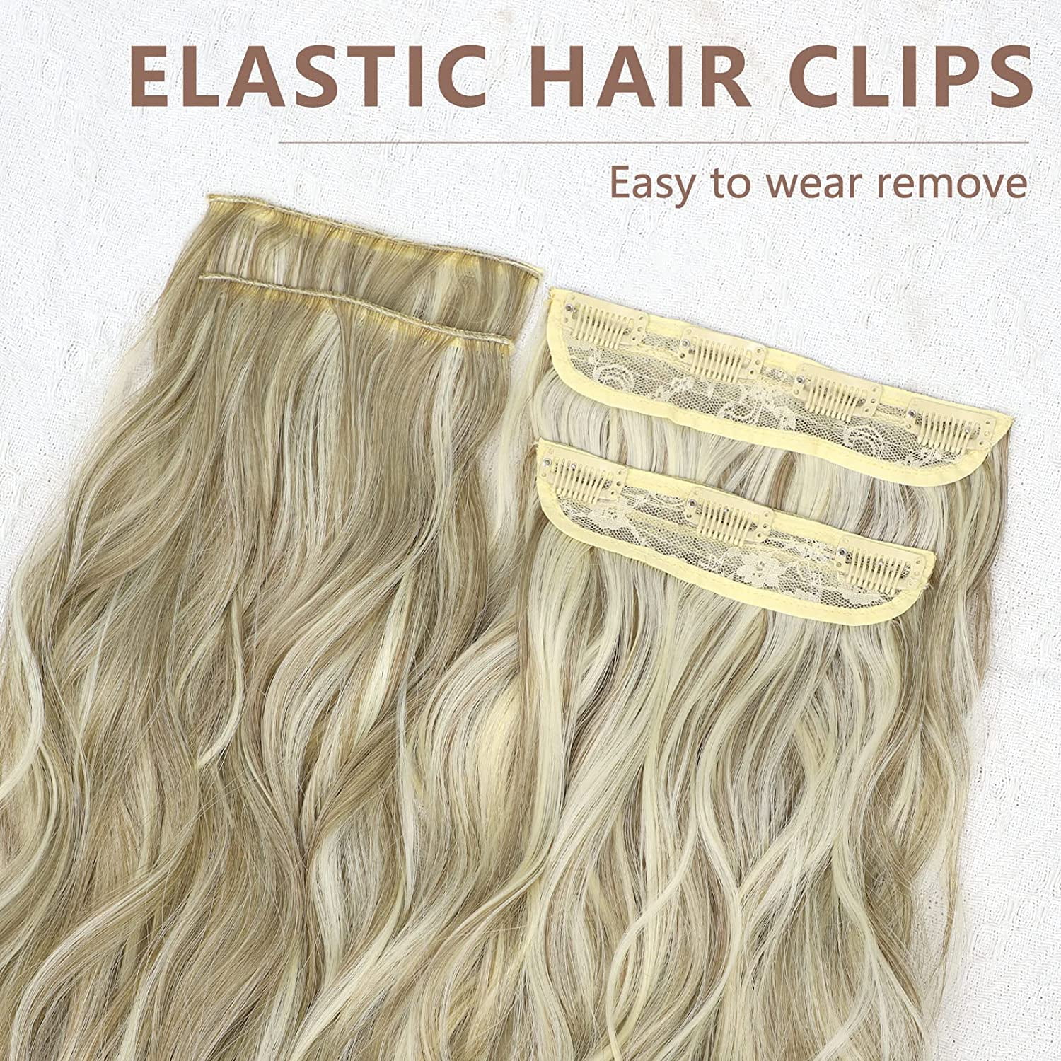 Clip in Long Wavy Synthetic Hair Extension 20 Inch Medium Ash Blonde 4PCS Thick Hairpieces Fiber Double Weft Hair for Women