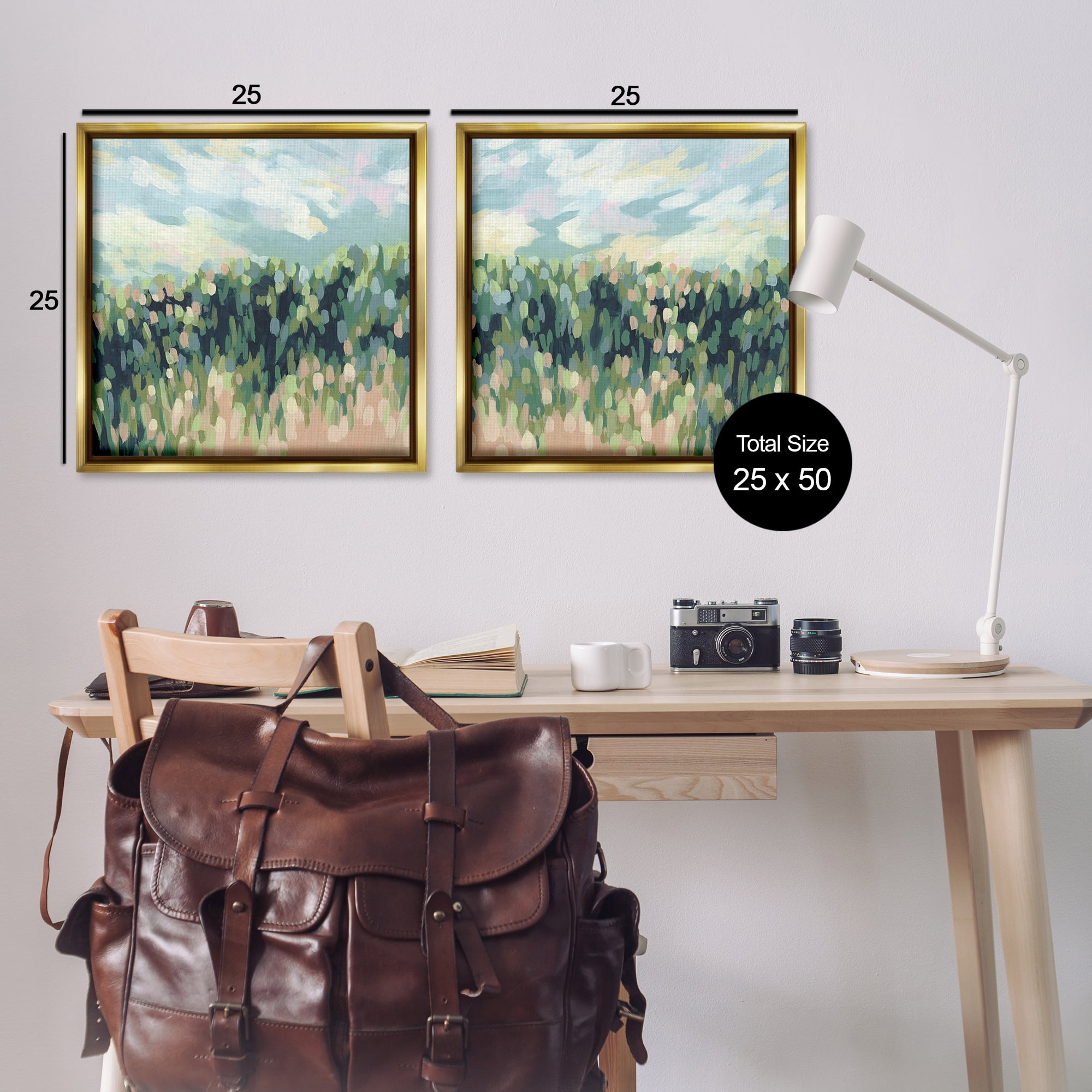 Stupell Industries Abstract Tall Wheat Grass Field Landscape & Nature Painting Gold Floater Framed Canvas Art Print Wall Art, 25 x 25, Set of 2