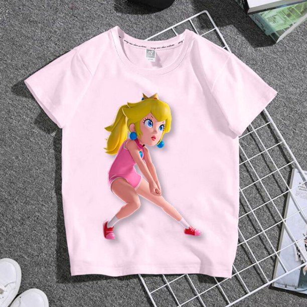 Serie de princesas de Super Mario para mujer, regalo de verano para chica divertida y dulce, estampado de dibujos animados, informal, cuello redondo, manga corta zhangmengya LED