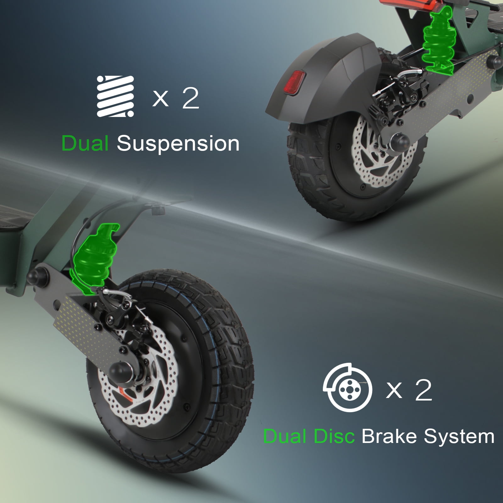 HONEYWHALE H2 Dual Motor Electric Scooter for Adults, 1200w*2 Power, 31mph Top Speed, 45miles Max Range, 18Ah Large Capacity Battery, Dual Suspension, Dual Brake, 10" Off-road Tubeless Tires