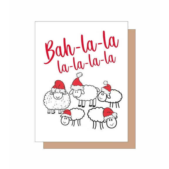 Bah-La-La Christmas Card with Cute Sheep Design – Humorous Holiday Greeting Card – Blank Inside, Envelope Included – Perfect for Friends and Family Holiday Wishes