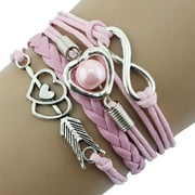 Kiplyki Wholesale Infinity Love Heart Pearl Friendship Antique Leather Charm Bracelet PK