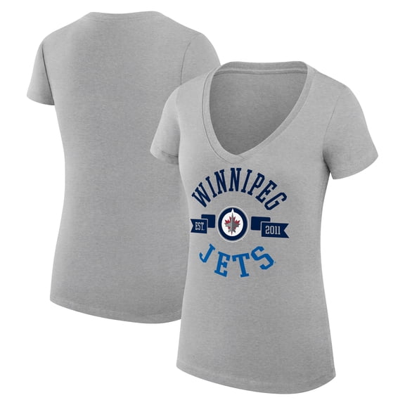 Women's G-III 4Her by Carl Banks Heather Gray Winnipeg Jets Super-Slim Fit Lightweight City Graphic V-Neck T-Shirt