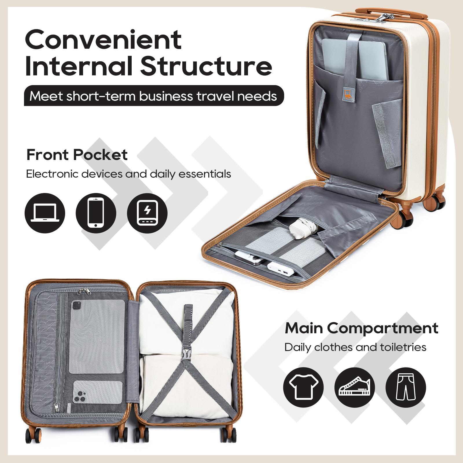Joyway 3-Piece Front-Opening Carry-On Luggage Set, Beige photo 4