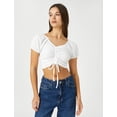 thumbnail image 3 of Crop T-Shirt Puff Sleeve Shirred V Neck, 3 of 5