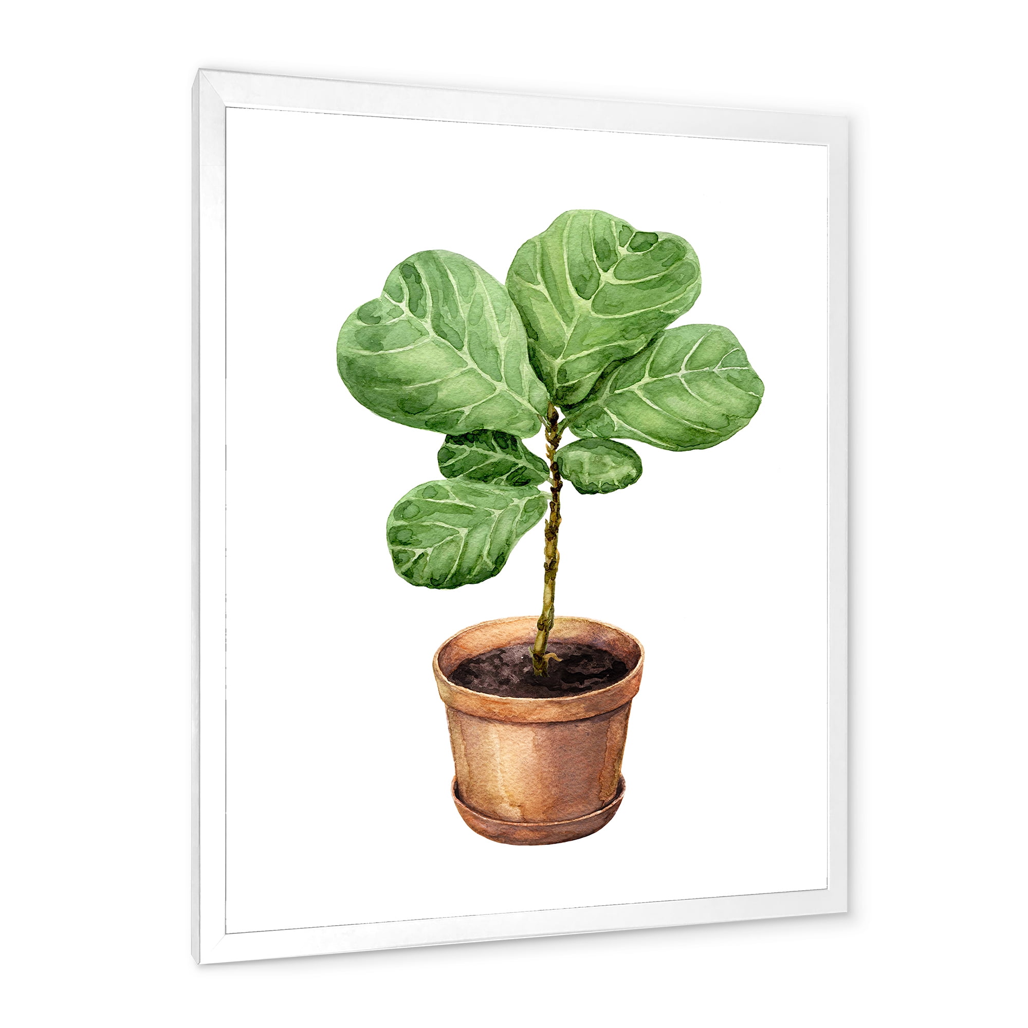 Designart 'Ficus Lyre Plant In Clay Flowerpot' Traditional Framed Art Print