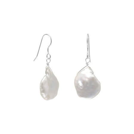 Baroque Freshwater Pearl Earrings - Sterling Silver French Wire Earrings White Baroque Cultured Freshwater Pearl Drops