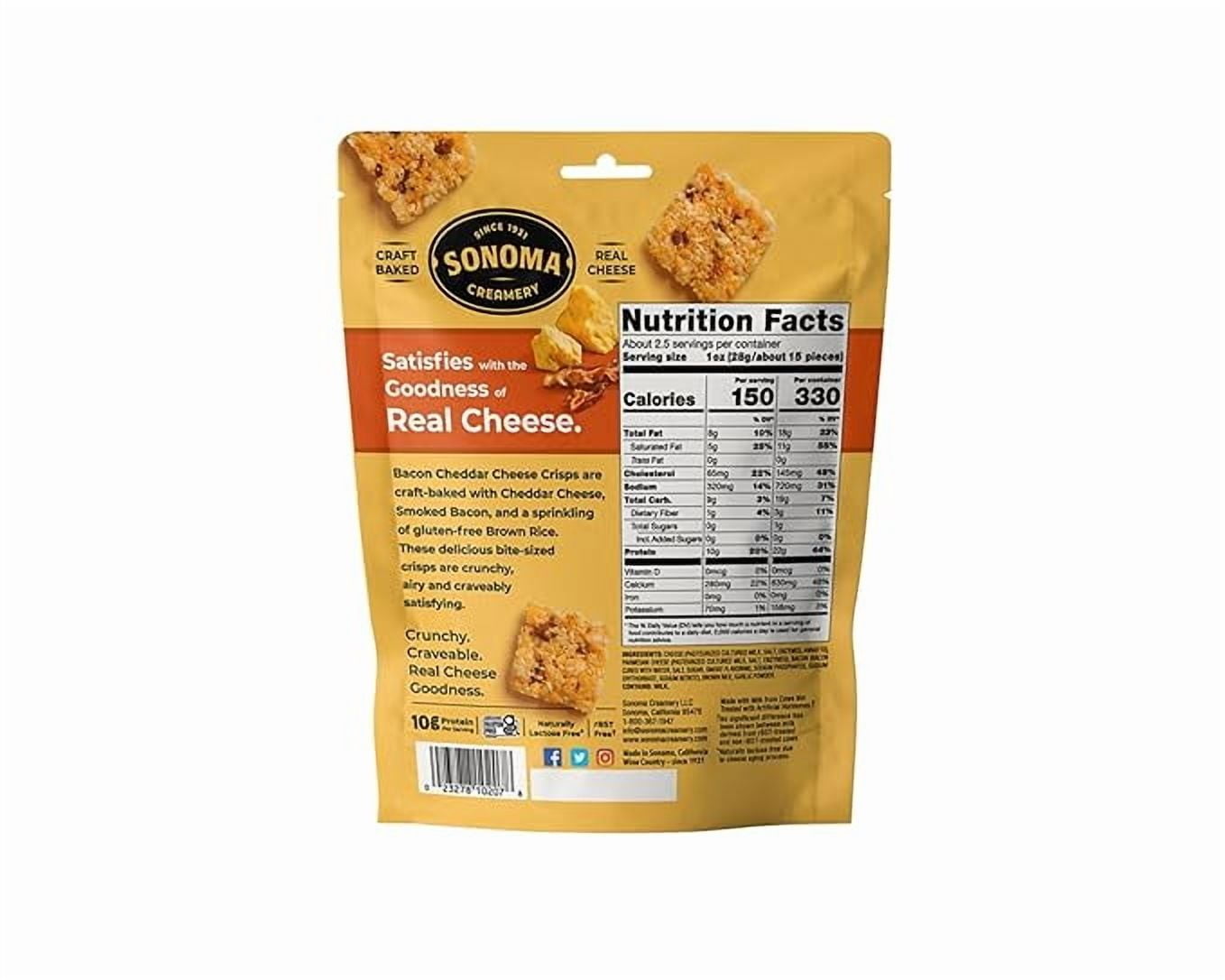 Sonoma Creamery Cheese Crisps, Bacon Cheddar, | Savory Snack Cracker | High Protein | Low Carb | Gluten Free | Wheat Free, 2.25 oz (Pack of 6)
