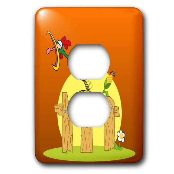 3dRose, Crowing Rooster on Orange Background, 2 plug outlet cover