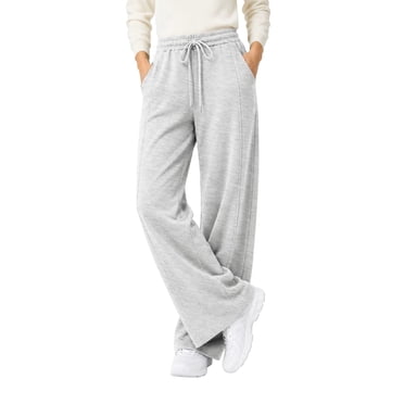 TEMOFON Sweatpants for Women Wide Leg Casual Baggy Pants High Waisted Elastic Drawstring Lightgray Sweatpant with Pockets XL