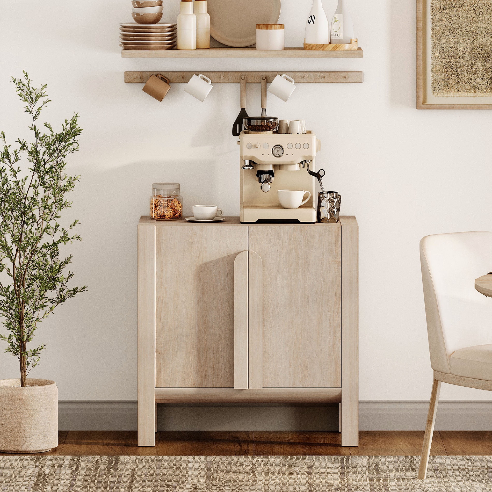 Mid-Century Modern 31.5" Sideboard Buffet Cabinet with Storage, Wood Credenza with 2 Doors and Adjustable Shelves for Kitchen Living Room, Dining Room