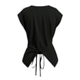 thumbnail image 7 of CIENVNSTG Womens Round Neck Cap Sleeve Tank Tops Cross Wrap Twist Front Ruched Slim Fit Stretchy Cropped Casual Summer Daily Wear Shirts Black L, 7 of 7