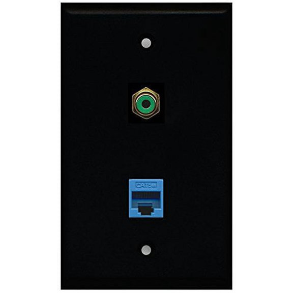 RiteAV - Black 1 Port RCA Green 1 Port Cat5e Ethernet Blue Wall Plate
