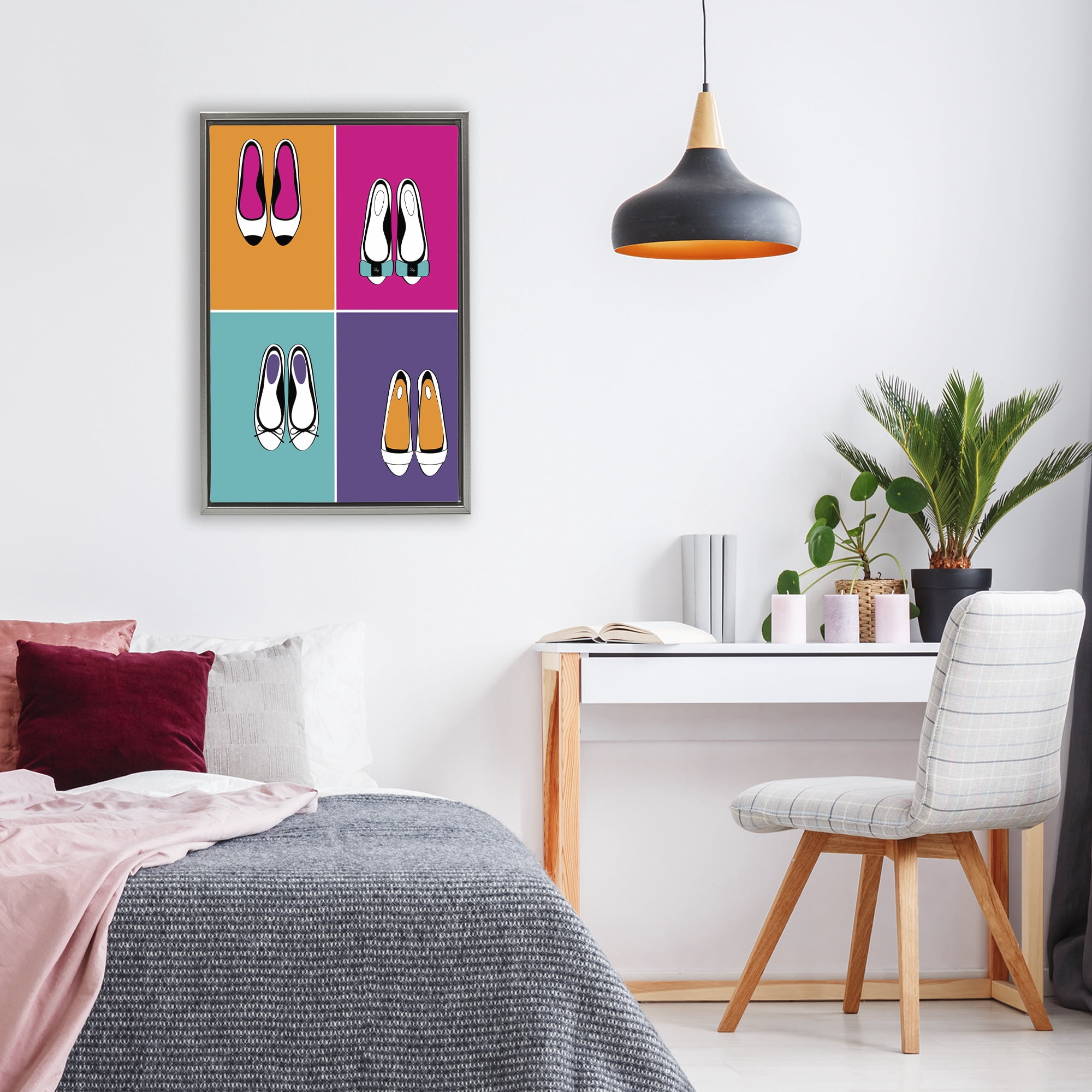 Stupell Industries Bold Pop Trendy Flats Gray Framed Floater Canvas Wall Art, design by Martina Pavlova