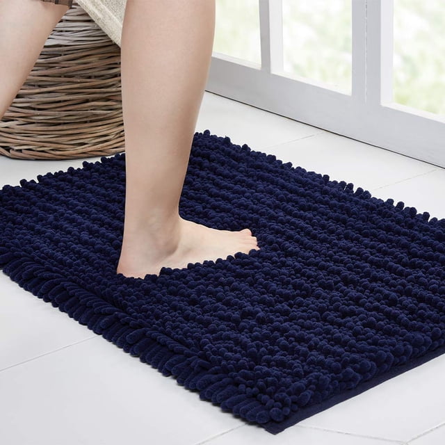 Alfombra de baño Walensee, felpilla, antideslizante, 80 x 50 cm, color azul marino