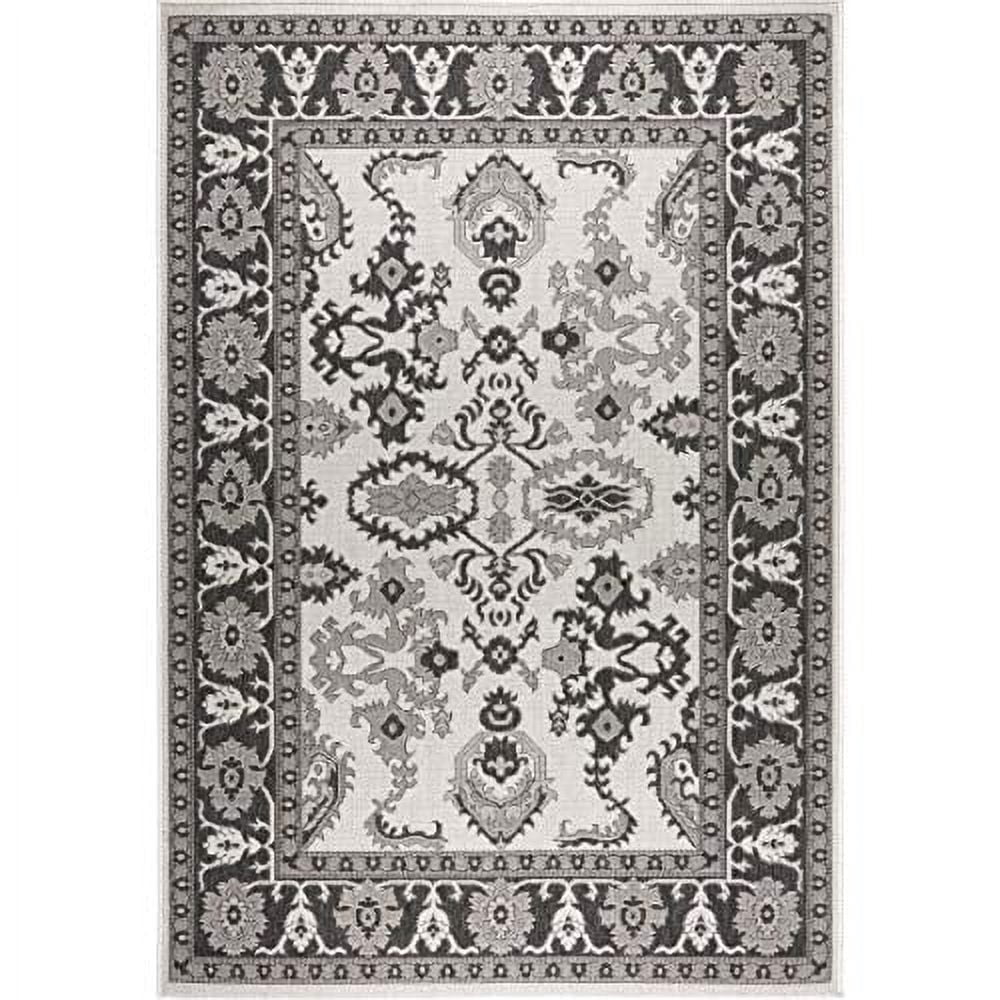 Nicole Miller New York Patio Country Ayana Transitional Border Indoor/Outdoor Area Rug, Grey/Black, 5'2"x7'2"