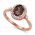 thumbnail image 3 of Natural Chocolate Smoky Quartz Rose Tone Silver Size-8 Art Deco Oval Vintage Style Halo CZ Wedding Engagement Rings For Women 925 Sterling Silver Gifts For Her, 3 of 6