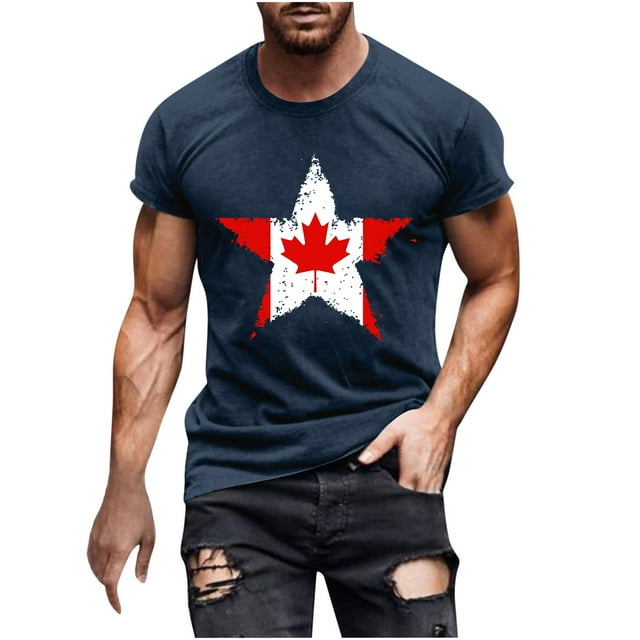 Pisexur T Shirts for Man , T-Shirt à Manches Courtes Col Rond Imprimé Drapeau Canadien pour Hommes - Marine, 3TG Chemises de Golf Hommes & Chemises Hommes